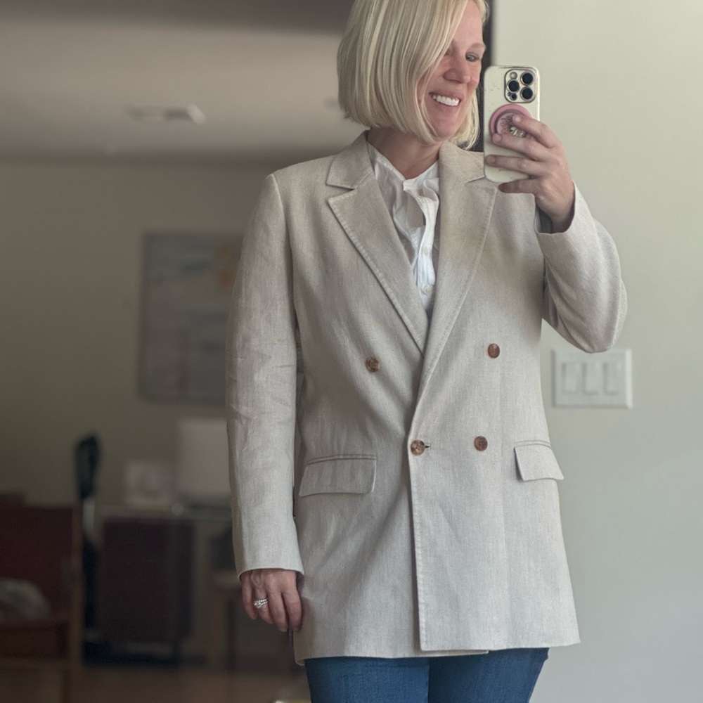 Lafeyette 148 New York Size 10 Blazer Linen Tan Cream Jacket Women RV 1598